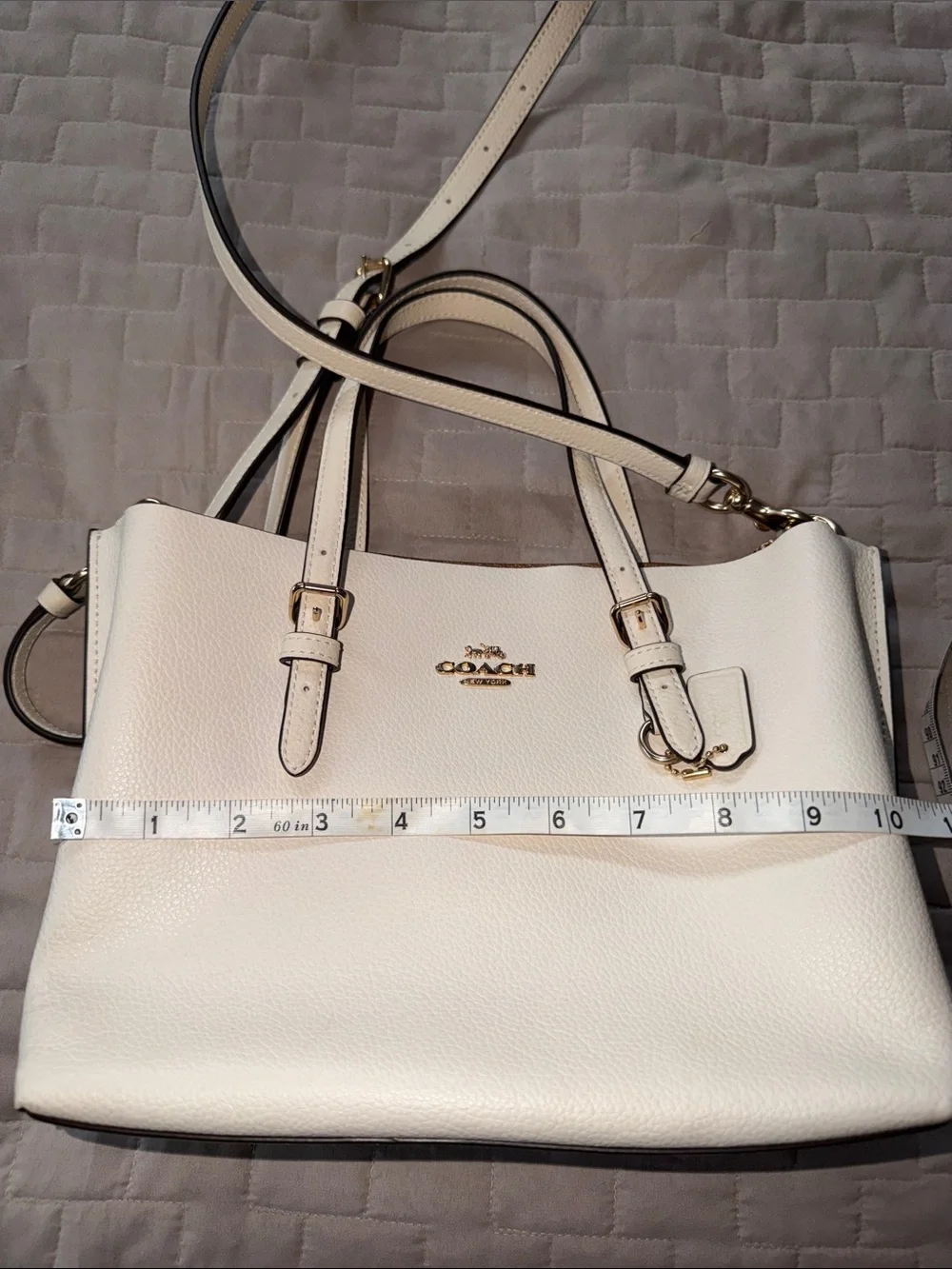 Coach C4084 Mollie Tote Bag Cream Pebble Leather Shoulder Bag with Gold Hardware